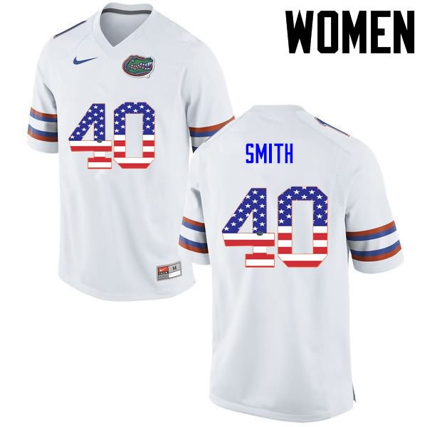 Women's NCAA Florida Gators Nick Smith #40 Stitched Authentic USA Flag Fashion Nike White College Football Jersey LZS1565BN